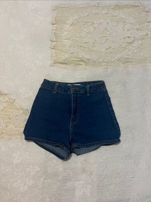 Bershka blue shorts, slim fit, short length