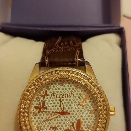 Ferendi women's watch used, brown leather strap, gold color