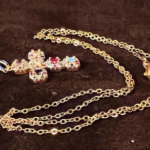 Cross necklace with stones and gift chain and bag new