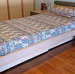 Μονό κρεβάτι Neoset με στρώμα και συρταριέρα