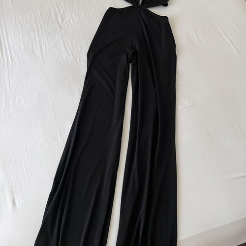 Pull & Bear black elastic cutout jumpsuit with tie cords