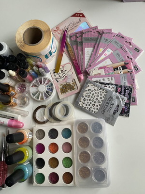 Nail Art Equipment used with stickers, caviar, gels, brushes