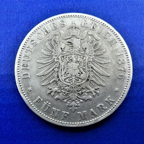 German States Prussia 1876 5 mark coin used