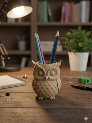 3D Printed Owl Pencil Holder New, PLA