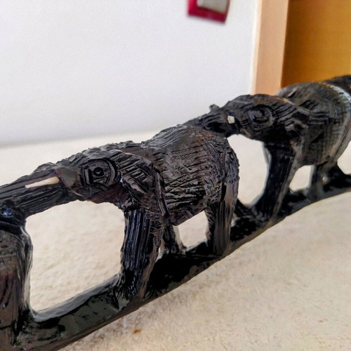 African wood carving with elephants like new, ebony wood