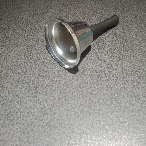 Metal Hand Bell used, silver with black handle