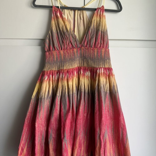 Free People Boho Halter Dress Size S with Gold Lurex in Excellent Condition