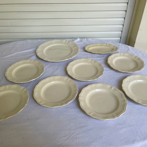 Digoin & Sarreguemines set used, 7 plates, large platter, appetizer dish