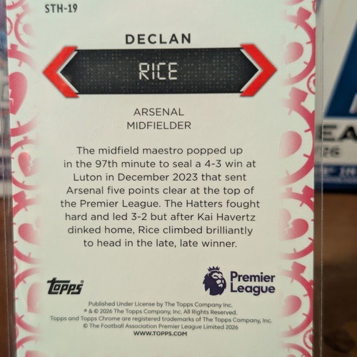 Topps Chrome Premier League Declan Rice Stoppage Time Heartbreaker card like new