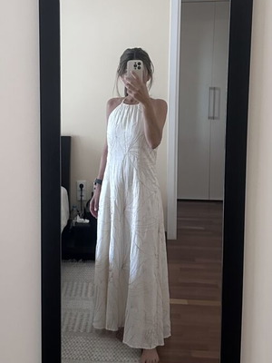 Zara maxi halter dress with gold embroidery new with tag, beige