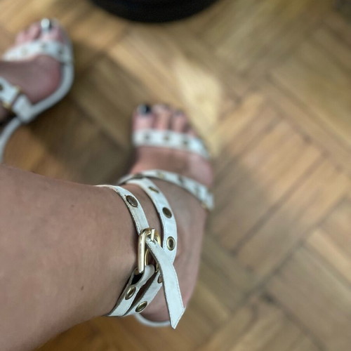 Dolce Gabanna sandals used, leather with studs, 10cm heel, size 37, white