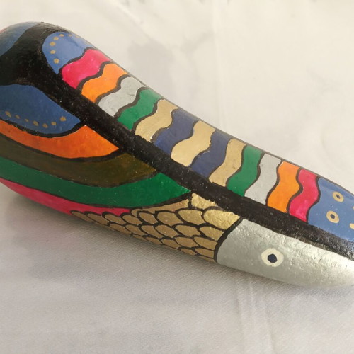 Handmade painted stone new, colorful with varnish