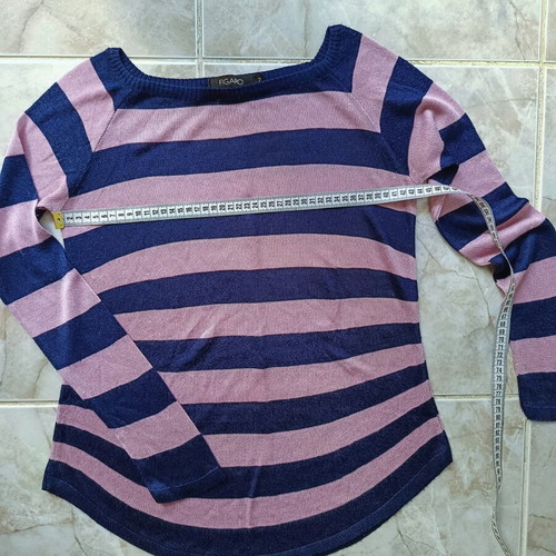 Figaro thin sweater, blue and pink, size L