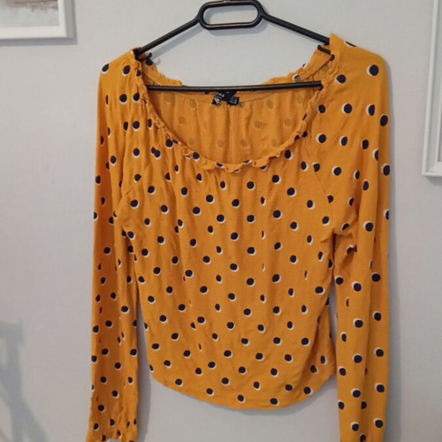 Polka dot blouse M like new, blue and yellow Bershka