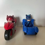 PJ Masks Owlette & Cat Boy figures in vehicles like new