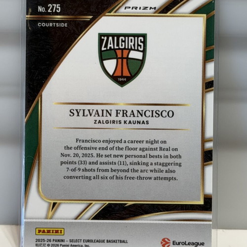 Sylvain Francisco Courtside Silver Prizm Select 25-26 Euroleague card
