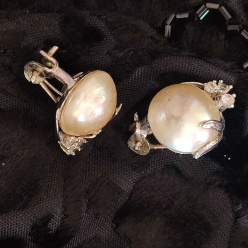Vintage 925 Silver Earrings with Pearls & Zircons, 8g