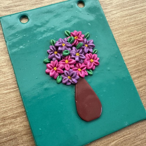 Flower polymer clay portraits set like new, handmade wall decor