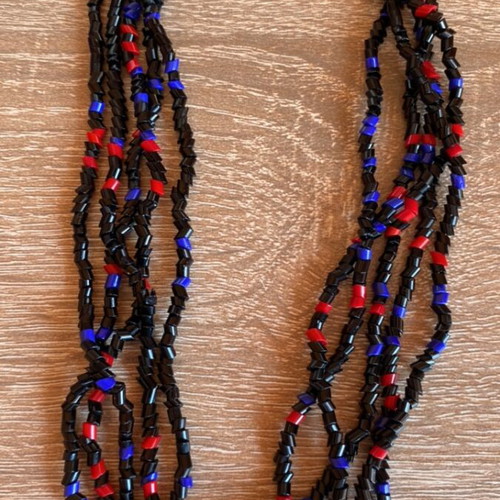Necklace 5-strand in black, red and blue like new