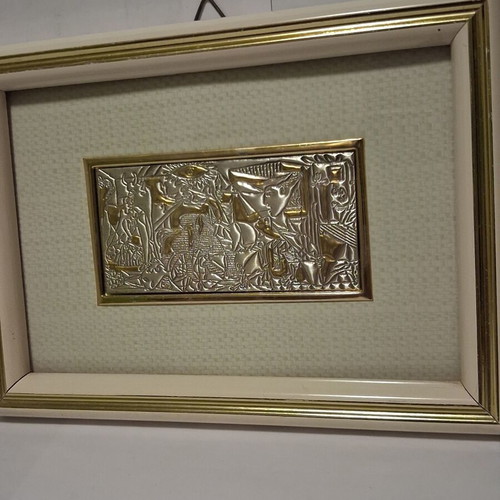 Guernica embossed metal plaque decoration like new with gilded details