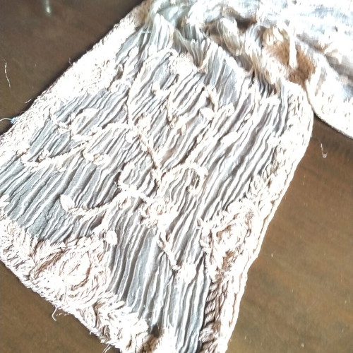 Organza table runner embroidered with gold thread used, vintage 1950s