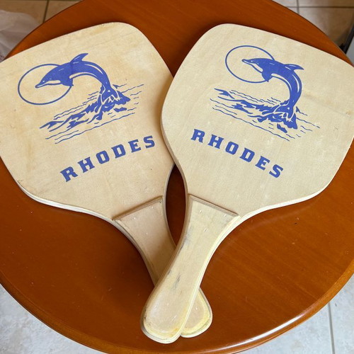 Wooden Rhodes Beach Rackets Set of 2 with Dolphin Design like new