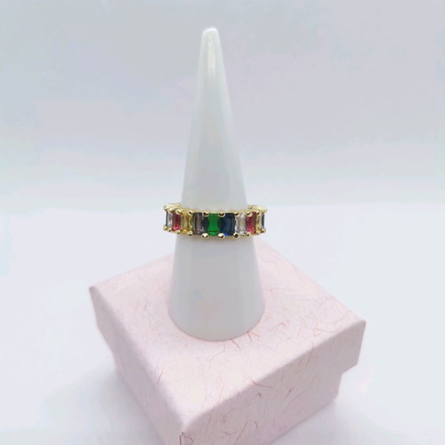 Gold-plated ring with multicolored baguette stones, new, size 8