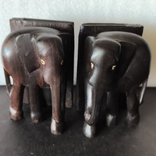 Handmade wooden elephant bookends, antiques