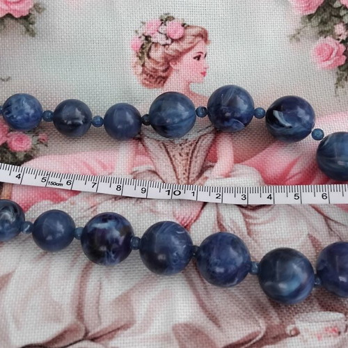 Vintage Statement Necklace 1970s with Blue Marble Beads used