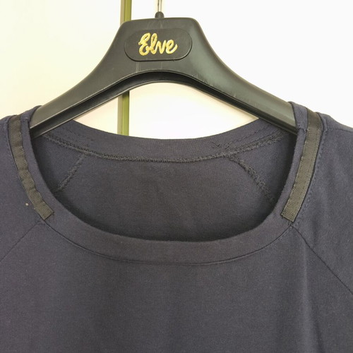 Italian long sleeve blouse with lace, dark blue, cotton