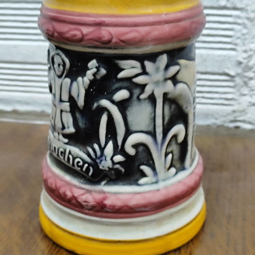 Vintage German Beer Stein ceramic used with embossed traditional design