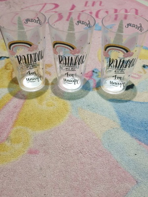 Unicorn plastic cups like new, set of 3