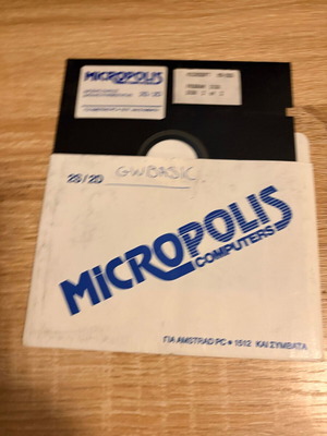 Vintage 5.25" Microsoft MS-DOS Floppy Disk used, GWBASIC, Amstrad PC 1512