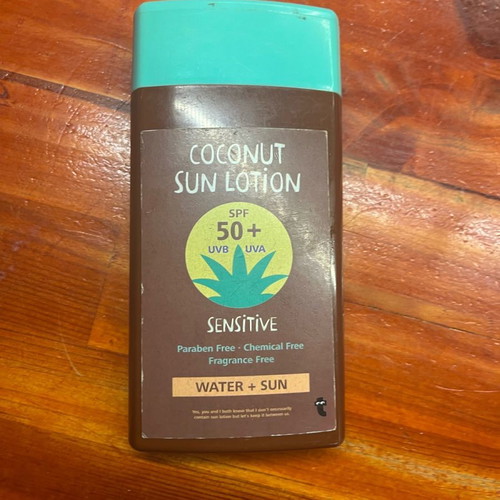 Sunglasses case used with Coconut Sun Lotion logo plastic