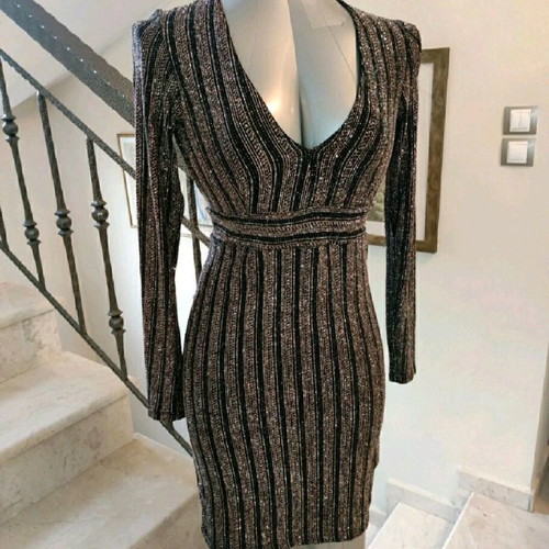 New Look Bodycon Glitter Dress New, Black Gold, Size 38