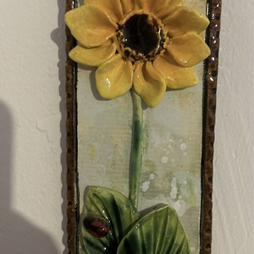 Ceramic panel new, handmade with sunflower design