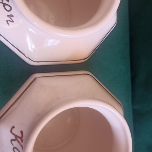 Vintage Handmade Porcelain Coffee and Sugar Canisters GG Set of 2
