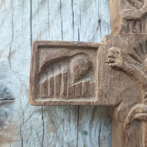 Handmade Acacia Wood Cross like new with Jesus Christ carving