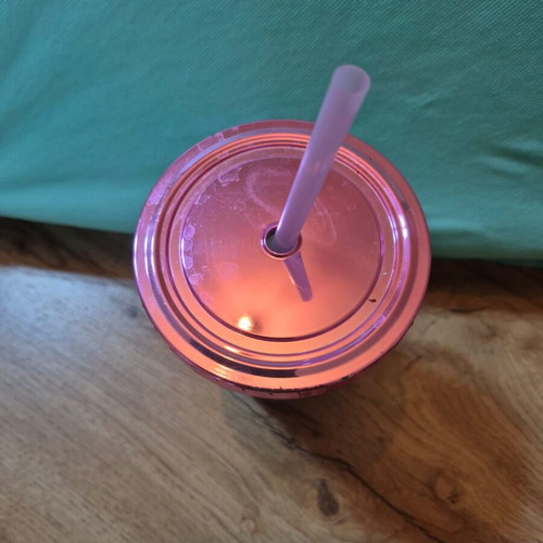 Glasses with straw like new, glass and plastic