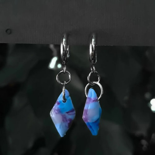 Neo-Rombus earrings from recycled plastic and stainless steel new, blue