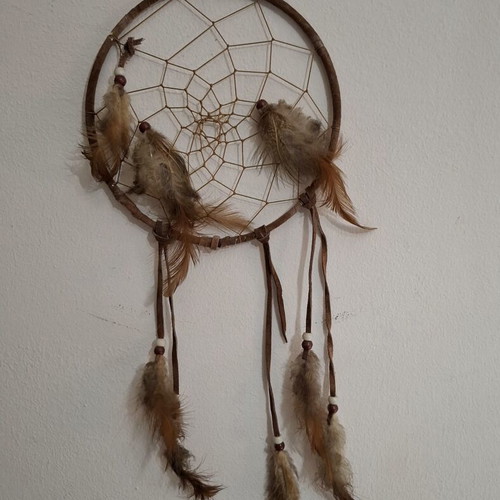 Boho Dreamcatcher with Natural Feathers and Beads used