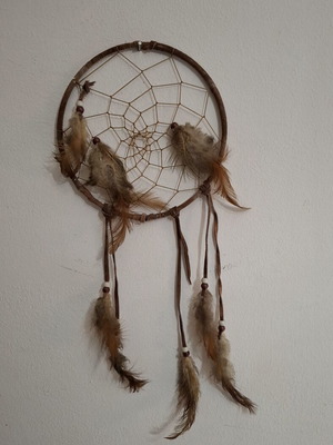 Boho Dreamcatcher with Natural Feathers and Beads used