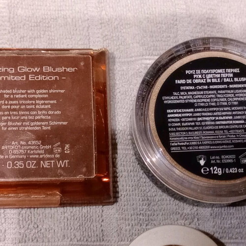Cosmetics set used with eyeshadows, blushes, lipstick, and lip gloss