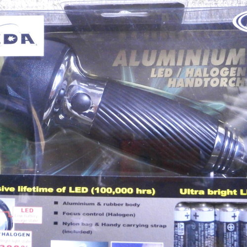 Handtorch Aluminium LED/Halogen NEDA flashlight new in sealed box