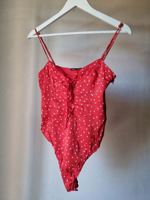 Zara satin bodysuit, red, size M