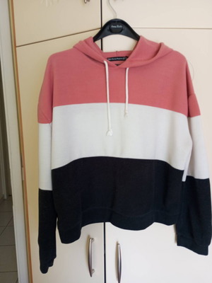 Women's hoodie sweatshirt like new, colorblock pink, white and black, size L