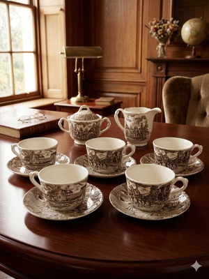 Pontesa Ironstone coffee set, 7 pieces, vintage style