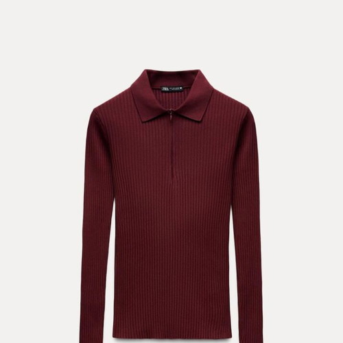 Zara ribbed women's blouses used, burgundy and ecru, size M