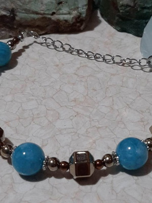Larimar bracelet dark blue with hematite in 18k gold plated surgical steel, new
