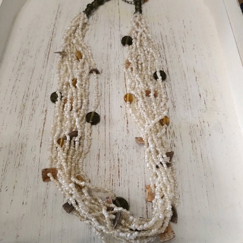 Multistrand Necklace with Beige Beads New